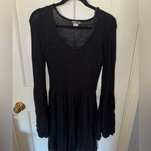 VENUS Black Bell Sleeve Sweater Dress with Slip